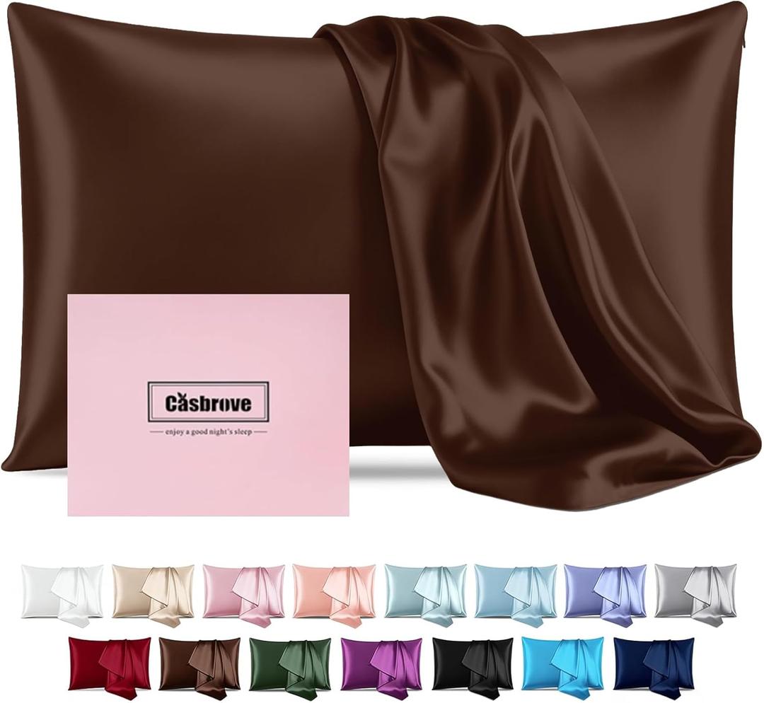 Silk Pillowcase for Hair and Skin Mulberry Silk Pillowcase Soft Breathable Smooth Both Sided Natural Silk Pillowcase with Zipper Beauty Sleep Silk Pillow Case 1 Pack for Gift(Queen,Brown)