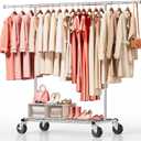 Heavy Duty Clothes Rack - Load 500 LBS, Rolling Clothing Rack for Hanging Clothes with Lockable Wheels & Shelves, Extendable Garment Rack for Bedroom, Laundry, Living Room, Silver