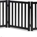 LZRS 3-Panel Wooden Free Standing Foldable Dog Gate Indoor 24" High,Step-Over Safety Pet Gate for Doorways, Stairs, Hallways, Indoor Dog Barrier for Small to Medium Dogs & Puppies, Black