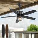 Fanbulous 52" Outdoor Ceiling Fans with Lights and Remote Control,IP65 Wet Rated Waterproof Ceiling Fan with 6-Speed DC Motor, Farmhouse Gazebo Fan for Porch Patios Pavilion Black