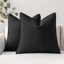 MIULEE 24x24 Inch Pack of 2 Decorative Linen Pillow Covers Boho Farmhouse Modern Soft Accent Euro Shams Throw Pillows for Bed Neutral Cushion Covers Sofa Couch Living Room Home Decor, Black