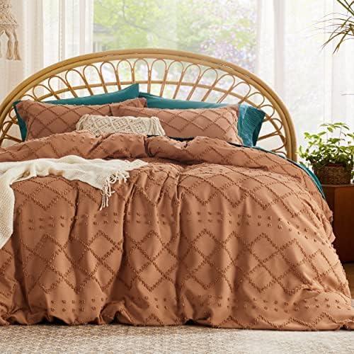 Bedsure Boho Duvet Cover King Size - Boho Bedding, Tufted King Duvet Cover for All Seasons, 3 Pieces Embroidery Shabby Chic Home Bedding,Comforter Not Included (Burnt Orange, 104" x 90") (King (104" x 90"), 05 - Burnt Orange (No Comforter))