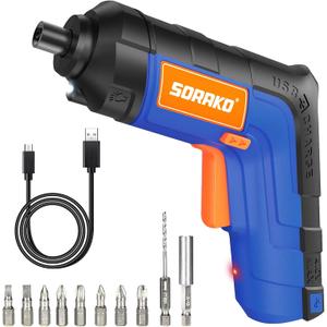 Cordless Screwdriver 4V, SORAKO Small Electric Screwdriver, Power Screwdriver 2000mAh Rechargeable with LED Light, 6Nm Screw Gun, 10 PCS Screwdriver Kit for Home DIY