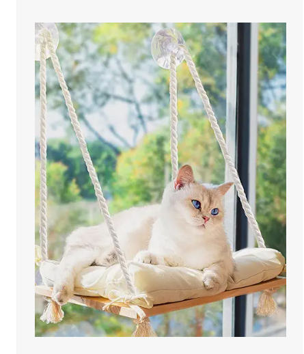 Cat Window Perch with IndustrialGrade Suction Cups  Solid Pine Wood Hammock Bed, Soft Cushion  42 lb Capacity for Cats Inside