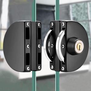 Glass Door Lock with Stainless Steel Double Bolts Swing Push, Double Sliding Door Lock Access Office Door Lock Security with 3 Keys,Fits on 0.39 to 0.47 inch Thickness Glass (Black)