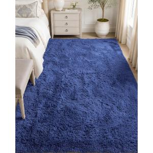 OLANLY 5x6 Area Rugs for Living Room Bedroom, Machine Washable Soft Fluffy Shaggy Bedside Rug, Indoor Floor Carpet for Kids Girls and Boys, Dorms, Nursery Rooms, Home Decor Aesthetic, Navy Blue