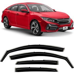 Voron Glass in-Channel Extra Durable Rain Guards for Honda Civic 2016-2021 Sedan, Window Deflectors, Vent Window Visors, 4 Pieces - 200717