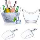 Beverage Tubs for Parties Plastic Ice Bucket for Cocktail Bar Clear Acrylic Wine Bucket with Scoops Drink Bucket Cooler for Chiller Bin for Champagne or Beer (8 L, 4 L)