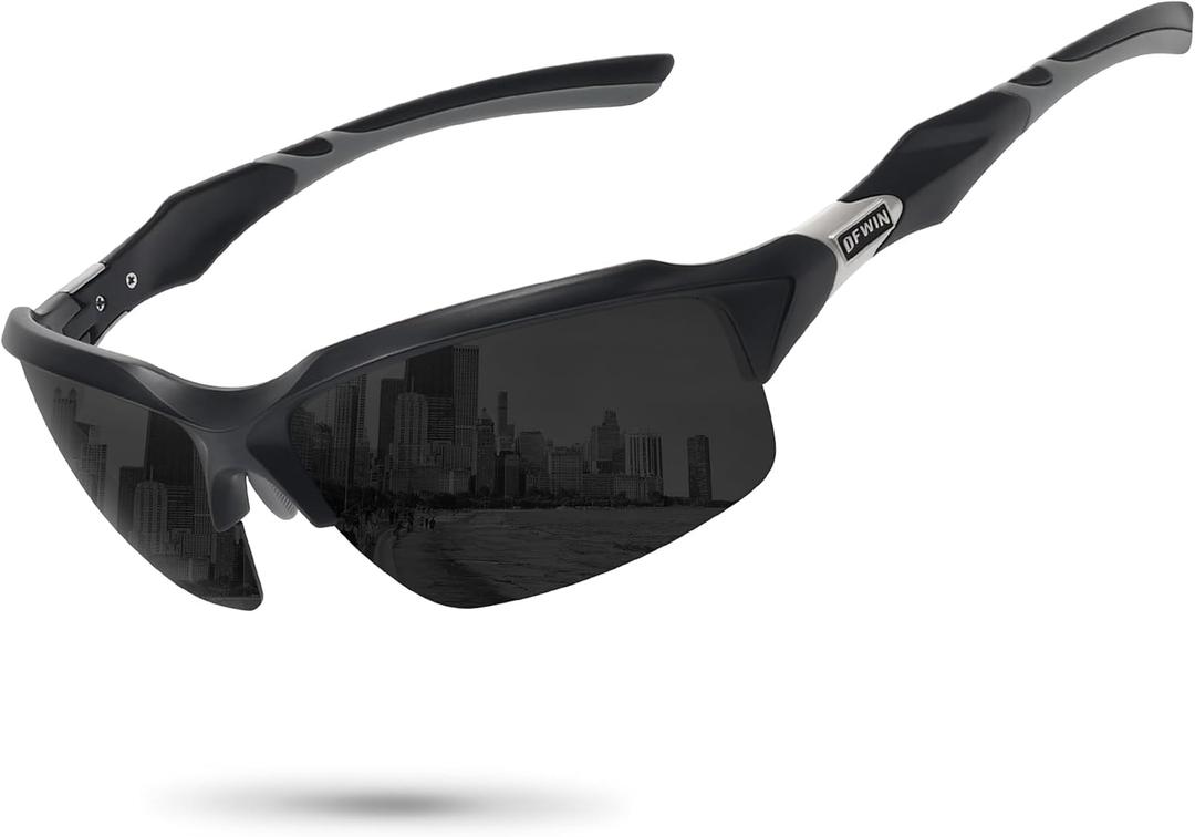 Polarized Sports Sunglasses for Men Women Wrap Around Half Frame Cycling Fishing Bike Running Sun Glasses UV Protection (Matte Black Frame/Gray Lens)