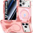 Goton for iPhone 17 Pro Max Case with Privacy Tempered Glass Screen Protector & Camera Lens Protector, Compatible with MagSafe, Invisible Kickstand, Shockproof Phone Cover, Pink