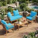 LAGRATY Outdoor Chair Cushions for Patio Furniture24" x 24" Deep Seat Cushions with Backrest for Couch Sofa Chair - Waterproof Fade-Resistant Patio Cushion (Set of 2,Bright Blue)