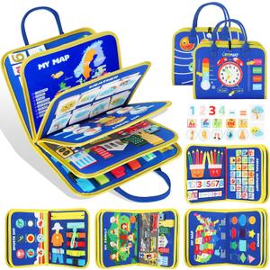 URMYWO Busy Board - Montessori Toys for 1 2 3 4 Year Old, Busy Book Toddler Activities with Fine Motor Skills, Autism Sensory Toys Gifts for Boys Girls, Travel Toys for Road Trip Plane Car (Blue)
