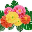 Canlierr 40 Pack Tropical Party Decorations Supplies Large Tissue Paper Hibiscus Flowers Faux Palm Leaves Set for Hawaiian Luau, Safari, Mexican Fiesta, Birthday Parties