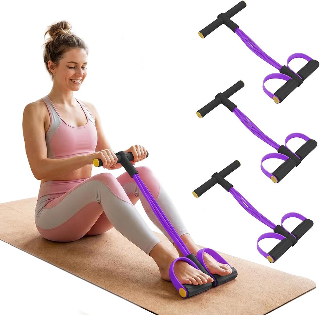 3Pcs Pedal Resistance Band with Handle, Upgrade 6-Tubes 10MM Natural Rubber Foot Pedal, Multifunction Fitness Bands for Abdomen, Waist, Arm, Leg Yoga Workout