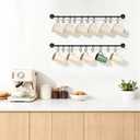 Mkono Mug Holder Wall Mounted Coffee Cup Rack Hanger Modern Metal with 20 Mug Hooks Rustic Utensil Tea Cups Storage Organizer for Kitchen Dining Room Coffee Bar, Set of 2, Black