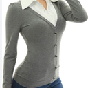 AmlieBoutik Women Shirt Collar Pleated 2 in 1 Style Pullover Blouse Top, Size Medium