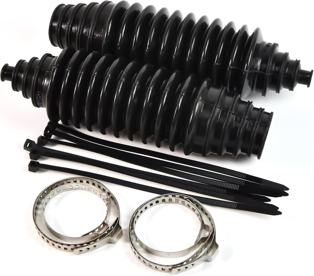 Universal Silicone Steering Rack & Pinion Tie Rod Boots Kit - Complete Set with 2 Gaiter Boots, 4 Locking C-Clamps & 6 Cable Ties - Durable, Customizable Fit for Most Vehicles