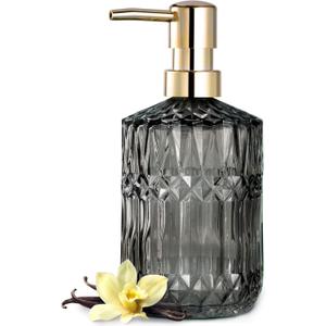 EMPO Clear Crystal Glass Soap Dispenser with ABS Plastic Pump, Lotion Dispensers for Kitchen, Bathroom (Grey) (Standard)