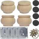 2 Inch Wooden Furniture Legs, Solid Wood Unpainted Replacement Furniture Legs, Cabinet Legs/Desk/Sofa/Bookcase Bun Feet, DIY Wooden Round Legs with Mounting Plate & Screws Set of 4 (2 Inch)