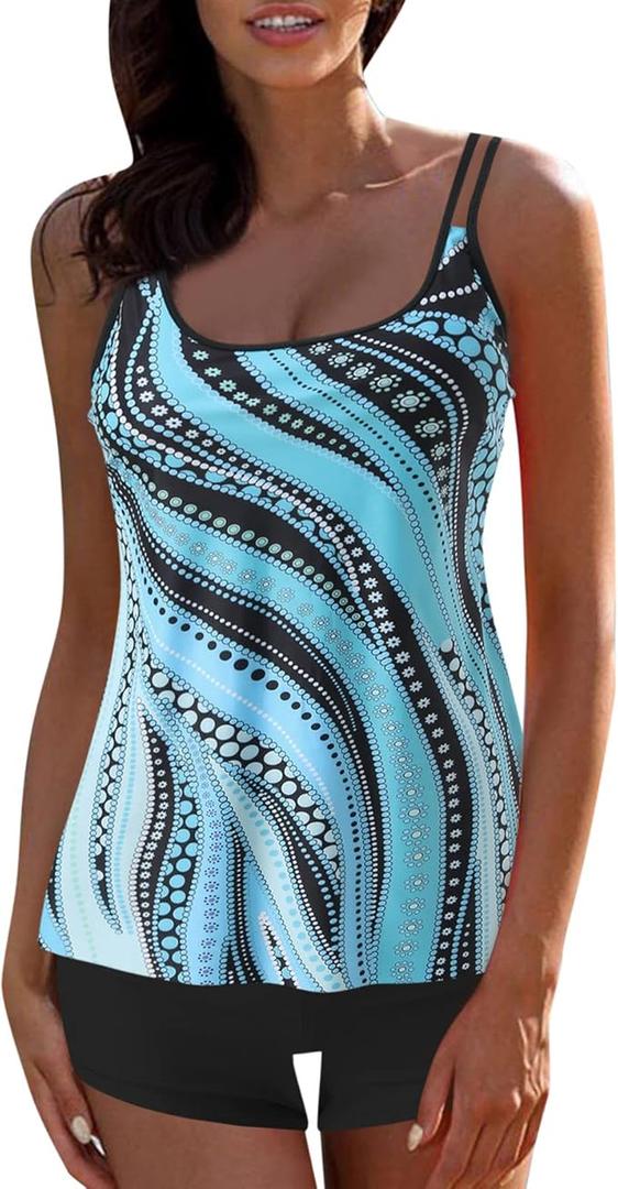 Yoyorule Womens Tankinis Striped Pattern Plus Size Tankini with Sliding Triangle Cups Tankini Swimsuits for Women 