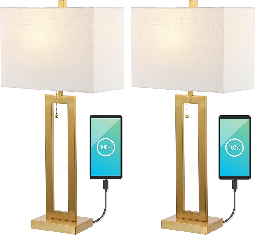 JONATHAN Y JYL1126B-SET2 Sabrina 28.5" Vintage Industrial Iron LED Table Lamp with Pull-Chain and USB Charging Port Mid-Century, Minimalist Bedside Desk Nightstand Lamp (Set of 2)