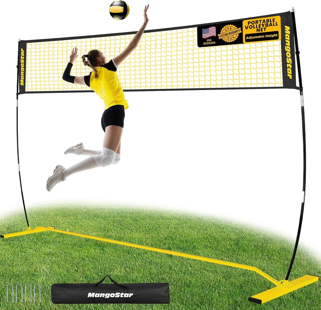 MangoStar Volleyball Net, 12FT Portable Volleyball Net for Backyard Beach, Adjustable Height, Freestanding Volleyball Net with Carry Bag for Indoor&Outdoor, Professional Net for Hitting&Serving