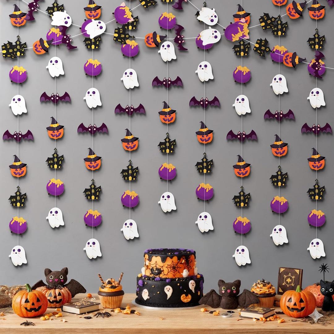 KatchOn, Multicolor Halloween Garland Backdrop - Huge Pack of 9 | Halloween Decorations with Ghosts, Pumpkins, Bats & Haunted Houses | Spooky Party Supplies Indoor and Outdoor, Photo Booth Backdrop