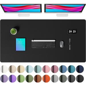 Aothia Faux Leather Desk Mat Large Mouse Pad, Non-Slip PU Leather Blotter, Waterproof Writing Surface for Office and Home (Black, 47.2" x 23.6")