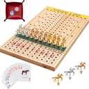 Horse Racing Game with 11 Luxury Metal Horses, Strategy Board Game with Solid Wood Board, Dice, Cards and Gift Box for Adults (Light Brown)