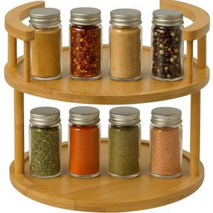 Wooden Rotating Spice Rack - 2 Tier Lazy Susan Turntable Spice Organizer for Countertop & Pantry - Portable & Space-Saving Rotating Storage Rack for Kitchen with 360 Rotating Feature