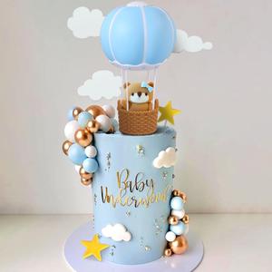 JeVenis Blue Bear Cake Decoration Blue Gold Balls Cake Topper Hot Air Balloons Bears Cake Cake Decoration Birthday Cake Decoration