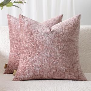 Ailuteie Throw Pillow Covers 18x18 Set of 2  Solid Color Decorative Cushion Covers for Couch, Sofa, Bed  Natural Dye-Inspired Pillow Cases with Hidden Zipper(No Insert) Dusty Rose