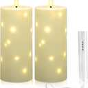 4" x 10" Large Outdoor Waterproof Flickering Flameless Candles with Timer,2Pcs Battery Operated LED Pillar Candles with Embedded Star String for Outdoor Lanterns,Porch,Patio Decor(Ivory)