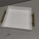 meekoo 3 Pcs Tray with Handles Acrylic Serving Tray Spill Proof Acrylic Bathroom Decorative Organizer for Coffee Table Countertop Appetizer 12x16 11x14 10x10 Inch(White with Gold Handle)
