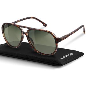 livho Trendy Polarized Aviator Sunglasses Women Men, Retro Sun Glasses for Women Men 2025, Oversized UV Protection Shades (Brown Tortoise/Green)