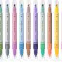 WRITECH Dual Tip Highlighter Markers: Aesthetic Fine & Chisel Tip Pastel Vintage Marker Multicolor Pens Pack No Bleed & Smear for Bible Highlighting Journaling, Assorted Colors 12ct