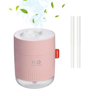 Portable Small Humidifier,500ml Air Humidifier for Plant,Night Light Function,Super Quite,Auto Shut-Off,USB Personal Cool Mist Humidifier for Bedroom,Baby Room,Office,Travel,Car,Home(Pink)