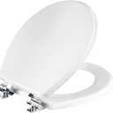 Mayfair Bennett Toilet Seat with Chrome Hinges, Slow Close Wood Seat, Secure Metal Hinges, Easy Install, Made in USA, Round, White