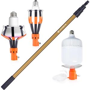 LOVEETA Gen2 12Ft [18Ft Reach] Lightweight Extendable Light Bulb Changer Pole for High Ceilings Telescopic Light Bulb Pole Changer with Bulb Gripper - Champagne Gold