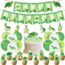 Cute Turtle Party Supplies - Birthday Banner, Hanging Swirls, Green Turtle Baby Cake Toppers, Balloons for Kids Animal Theme Baby Shower, Birthday Party Decors