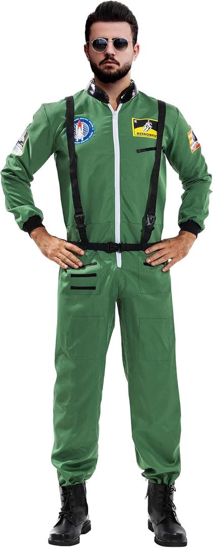 EraSpooky Astronaut Costume Men Halloween Spaceman Suit Adults Pilot (Small, Green)