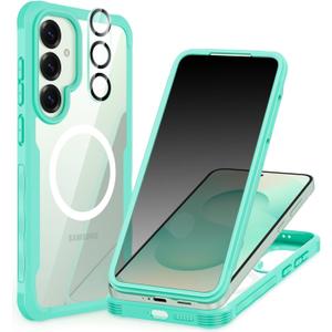 CENHUFO Magnetic Privacy for Samsung Galaxy S25 Plus Case, Full Body Phone Case with Built-in 9H Tempered Glass Privacy Screen Protector and Camera Lens Cover, Shockproof Protective Bumper - Green