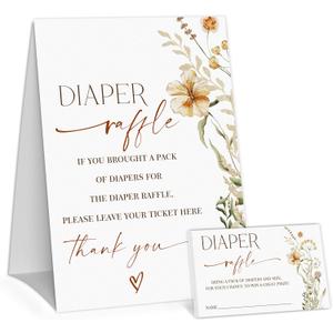 Boho Floral Diaper Raffle Sign, Diaper Raffle Tickets for Baby Shower, 1 Standing Sign & 50 Tickets, Gender Neutral Tickets for Baby Shower Party Favor Decorations Supplies
