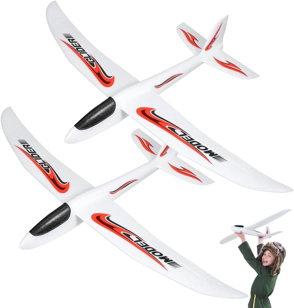 NUOBESTY 2 Pack Airplane, 39" Large Throwing Glider Plane Toy 2 Flight Modes Foam Glider Airplane for Kids Flying Plane Toys for Boys, Girls to Outdoor Play, Birthday Party Favor