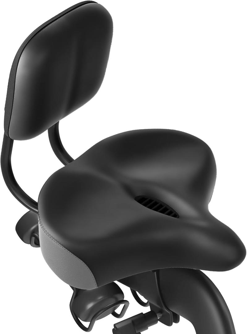 MOONCOOL Oversized Bike Seat with Backrest, 11.5"  9.5" Wide Padded Saddle with Back-Support Cushion, Fits 7/8 (22.2 mm) Seat Posts for Bicycle, Tricycle & Exercise Bikes (Black with Grey)