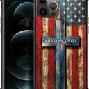 for iPhone 15 Pro Max Case | Classic Slim Cover Design | Wood Grain American Flag Cross