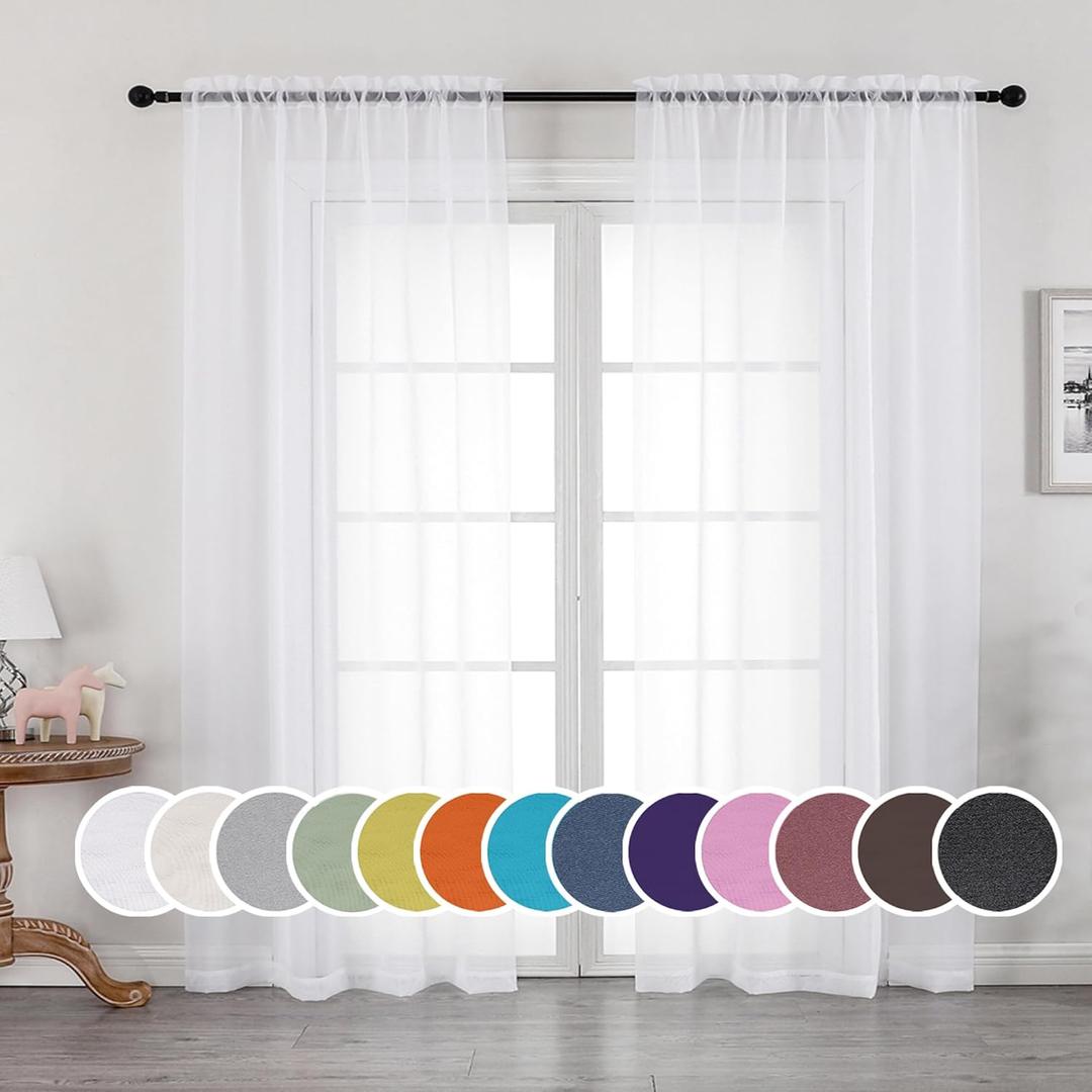 OWENIE Sheer White Curtains, Sheer Curtains 63 inch Length 2 Panels Set, Rod Pocket Voile Fimly Sheer Drapes for Living Room/Bedroom, 2pcs, Each 42" W x 63" L