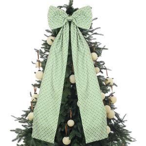 Large Christmas Tree Topper Bow 46"x15.7" Floral Block Print Xmas Tree Toppers Bows Christmas Wreath Decor for Home Indoor/Outdoor Holiday Decor(Green)