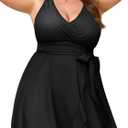 Women's Plus Size Bathing Suit One Piece Swim Dress Tummy Control Swimsuits V Neck Swimwear (16 Plus, Black)
