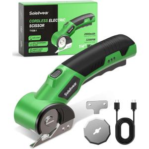 Cordless Electric Scissors, Upgrade Rechargeable Cardboard Cutter, 4V Electric Box Cutter with 3000mAh Battery LED Light & Safety Lock, USB Charging with 2 Blades for Carpet Plastic Leather Cloth